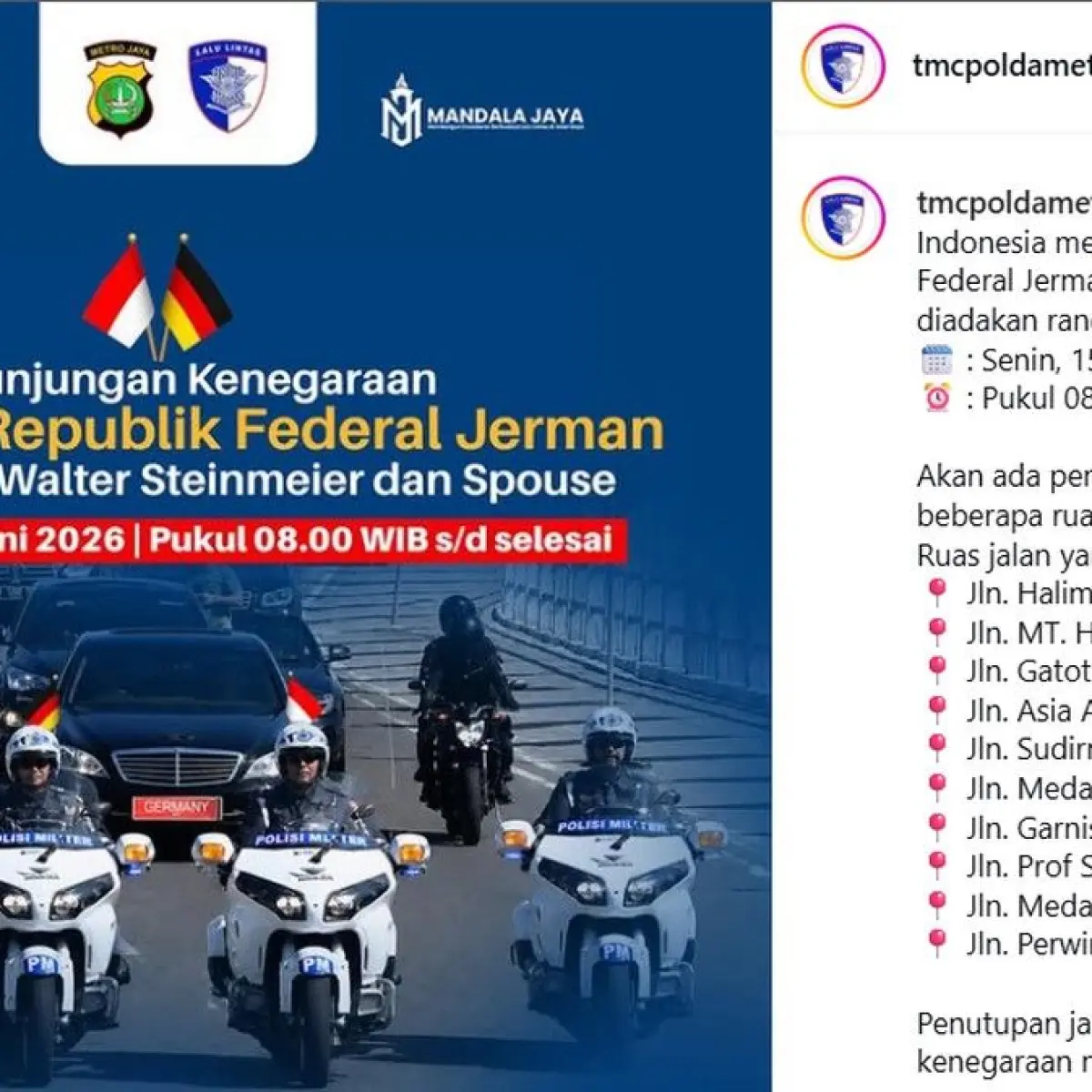 Jakarta Prepares Traffic Overhaul as German President Steinmeier Arrives Next Week